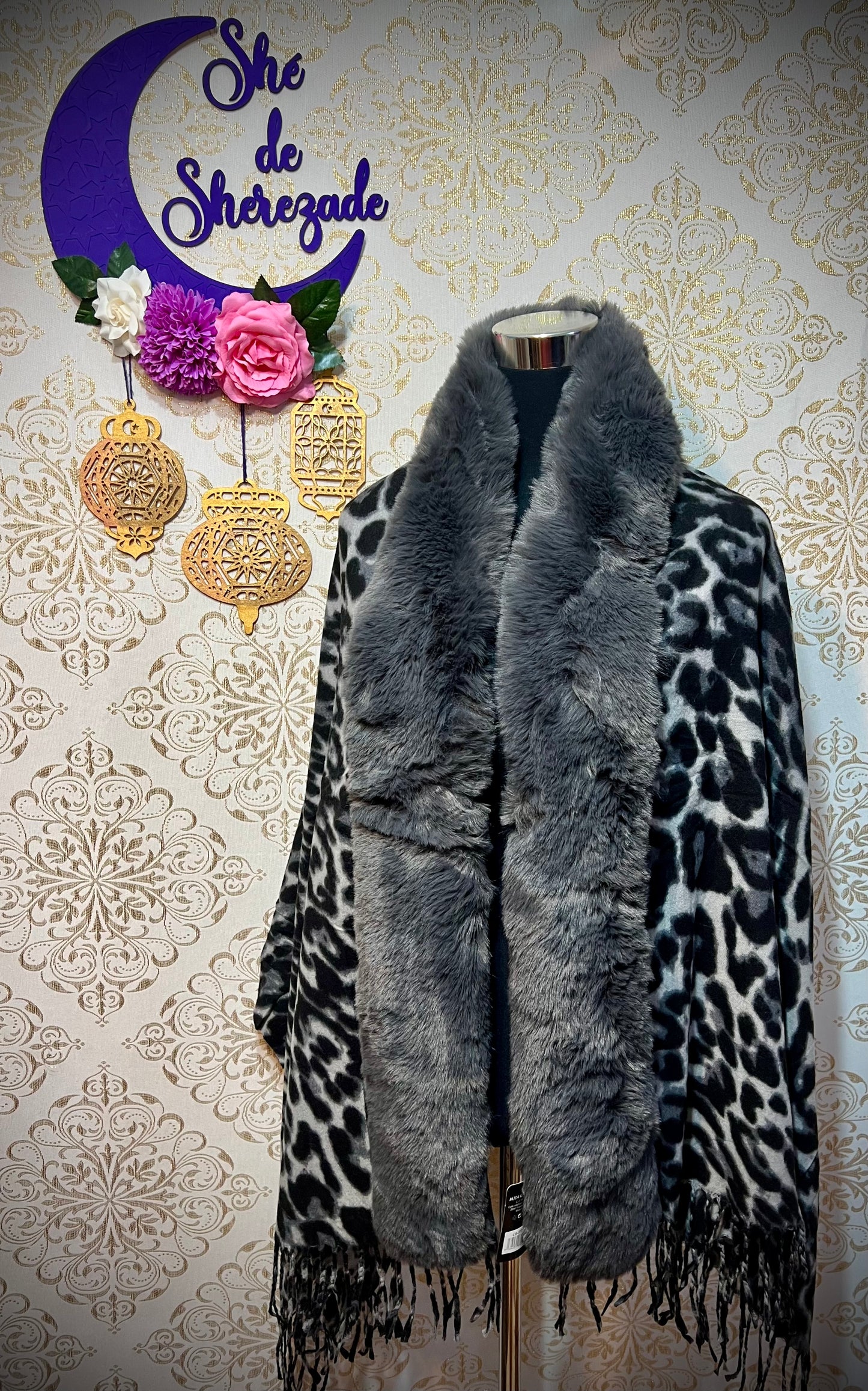 Pashmina leopardo con pelo